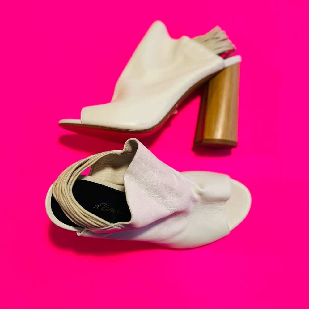 Philip Lim Drum White Leather Slingback Heel Sandals Size 38.5